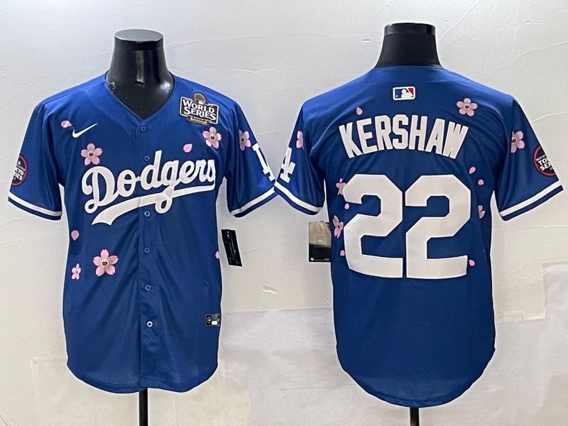 Men Los Angeles Dodgers #22 Kershaw Blue Sakura Edition 2025 Nike MLB Jersey style 6->los angeles dodgers->MLB Jersey